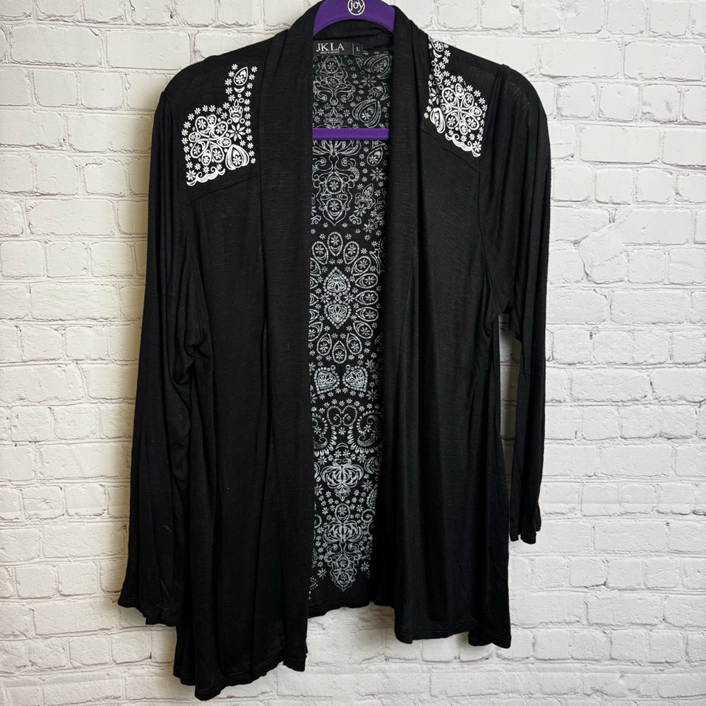 JKLA vintage y2k open front shrug cardigan Large whimsigoth witchy print retro